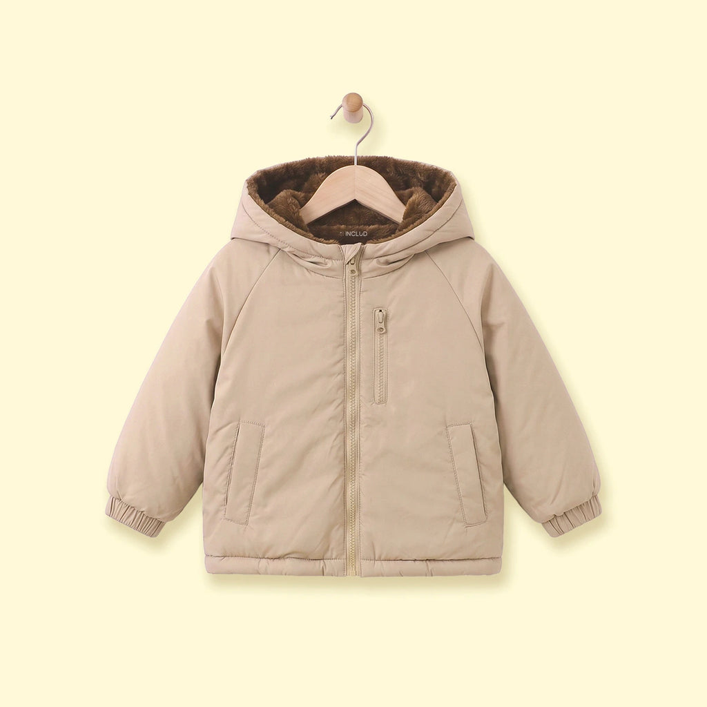 Boys Beige Long Sleeve Hooded Zip-up Jacket Coats & Jackets Beige 2-3 Y