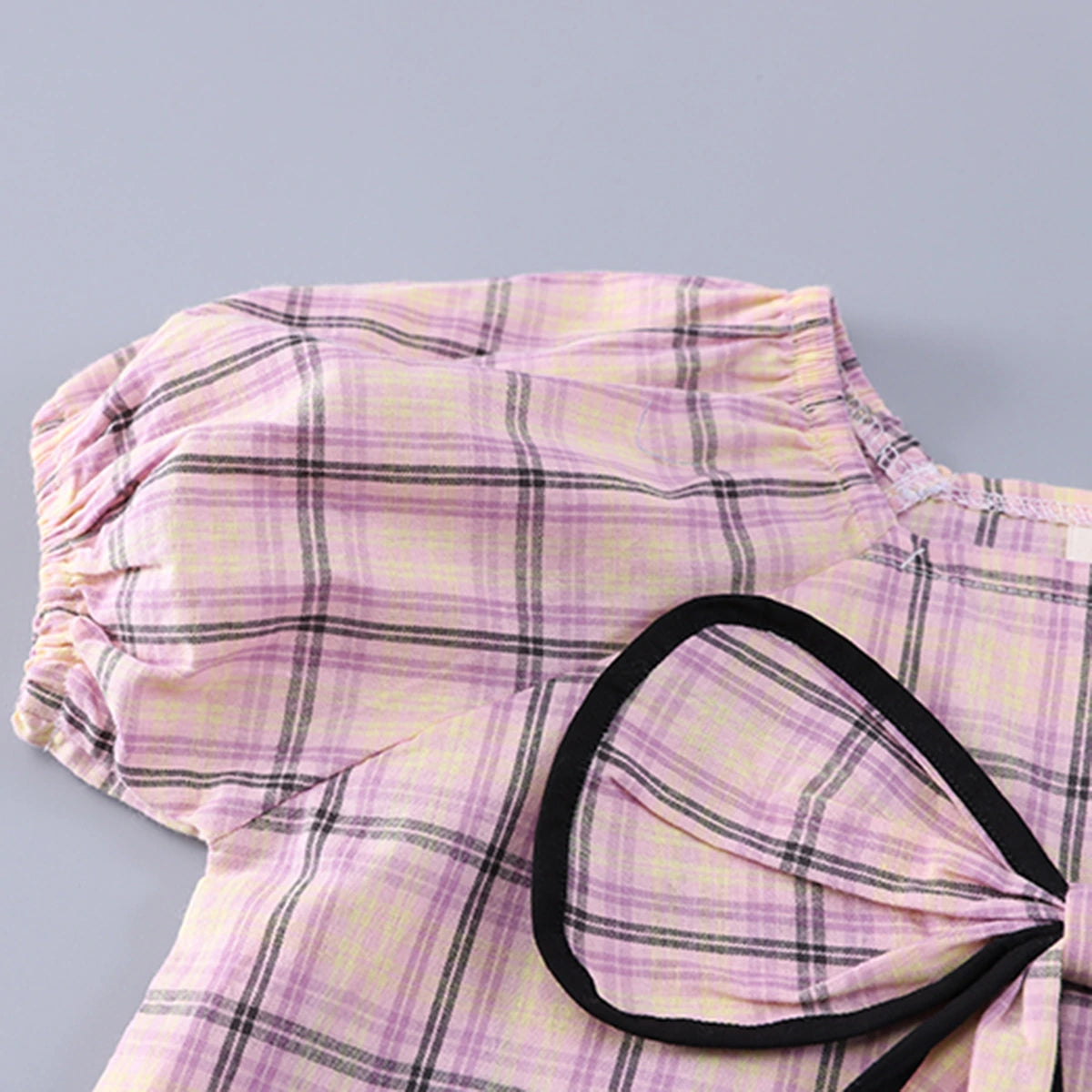 Girls Pink Checked Big Bow Applique Top With Pleated Shorts Set Sets
