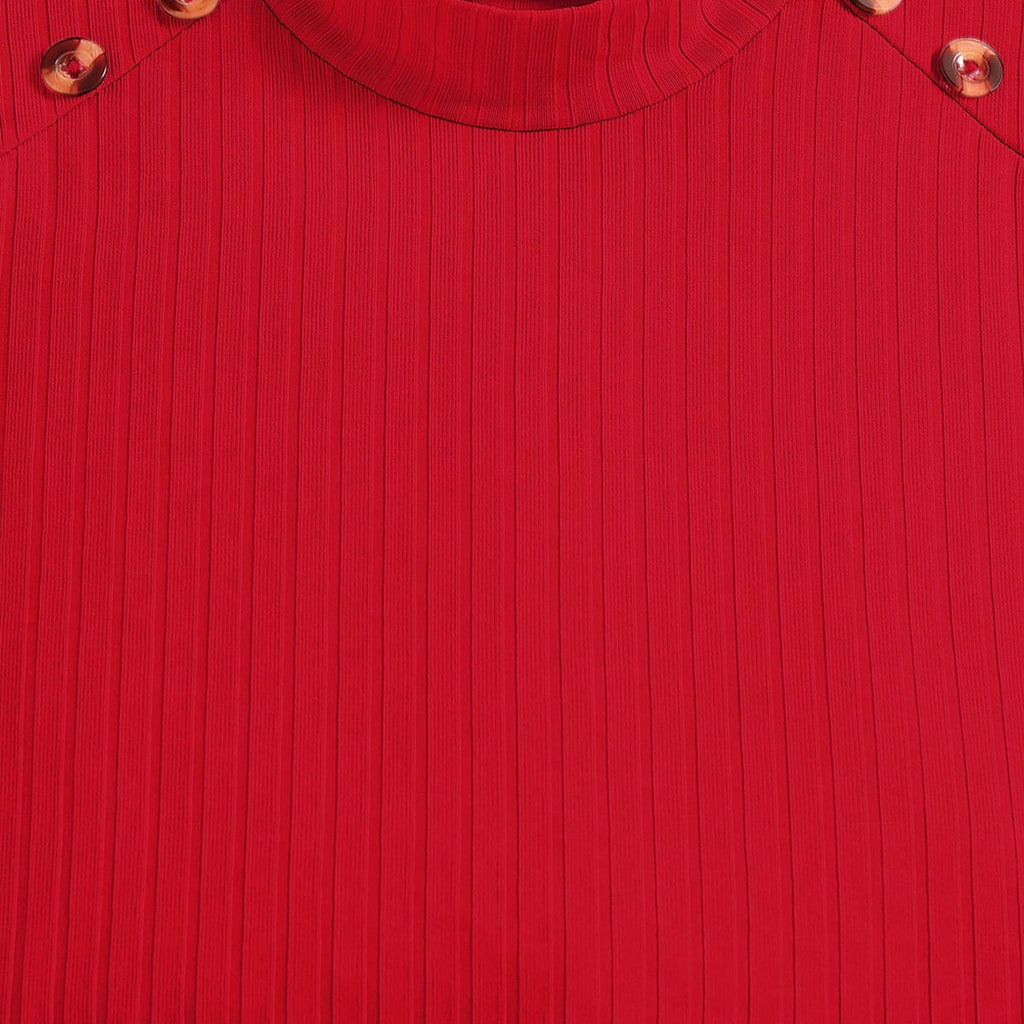 Girls Red Self-Design Stripe Top With Textured Skirt Set 2 pc. Sets