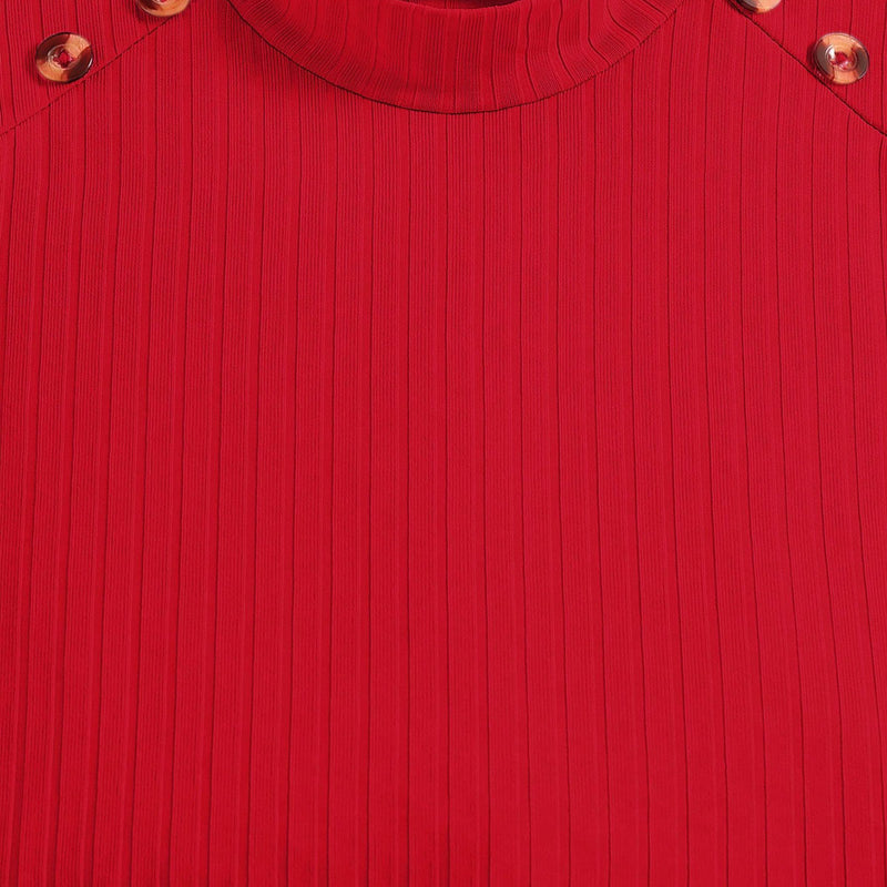 Girls Red Self-Design Stripe Top With Textured Skirt Set 2 pc. Sets