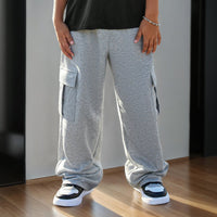Boys Grey Knitted Straight Fit Cargo Pants Cargo Pants