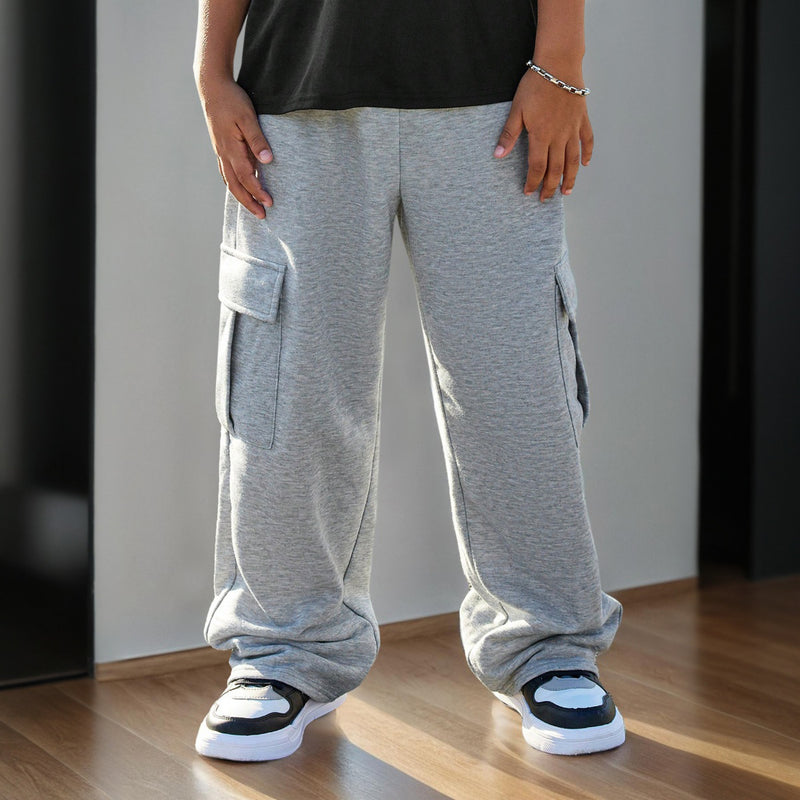 Boys Grey Knitted Straight Fit Cargo Pants Cargo Pants