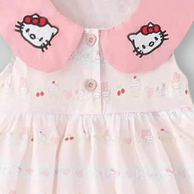 Girls Light Pink Kitty Print Sleeveless Fit & Flare Dress Casual Dresses