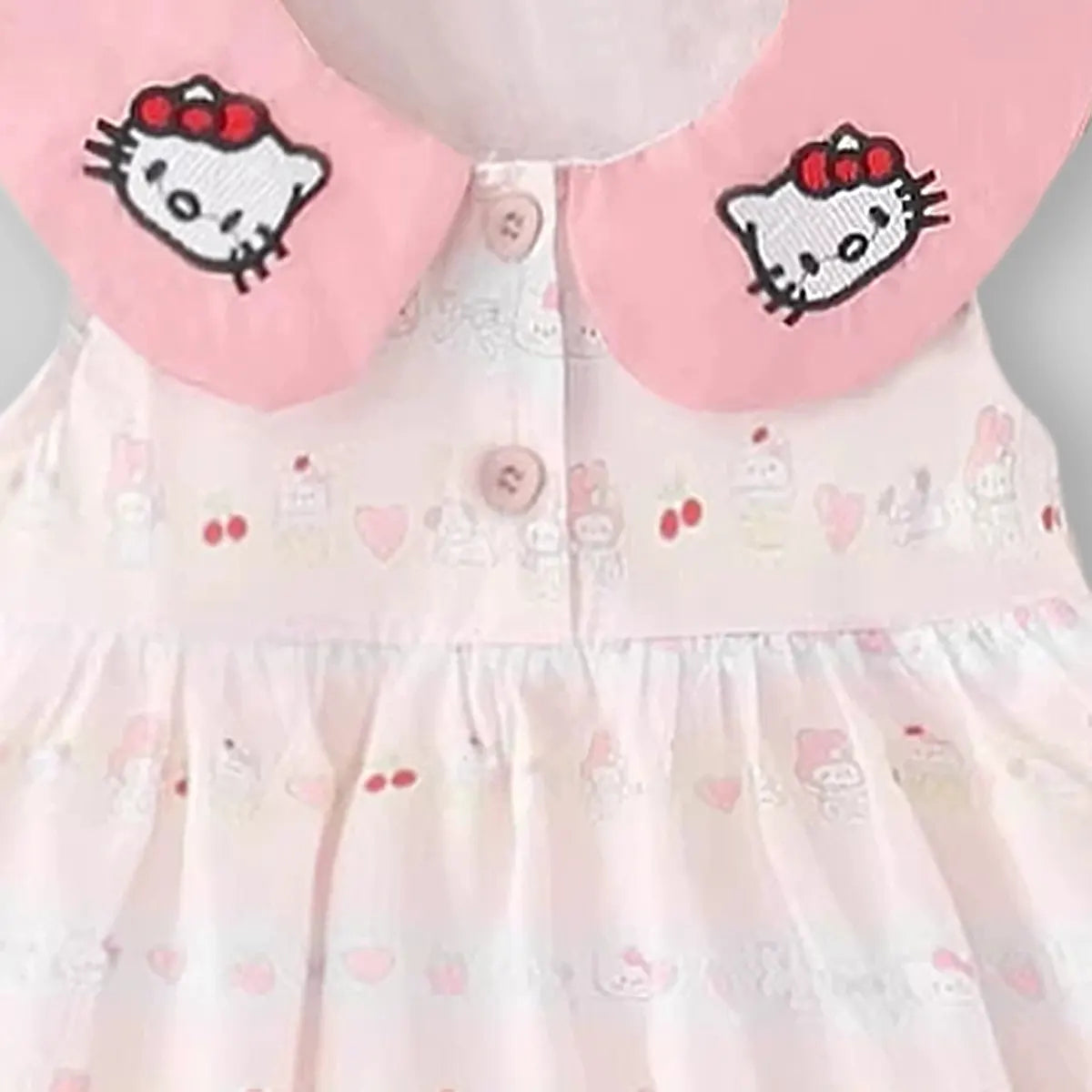 Girls Light Pink Kitty Print Sleeveless Fit & Flare Dress Casual Dresses