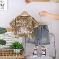 Boys Muted Olive Typographic Print T-Shirt With Denim Shorts Set Sets Olive 1-2 Y