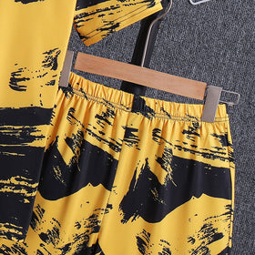 Boys Yellow Abstract Printed T-Shirt With Elasticated Shorts Set 2 pc. Sets
