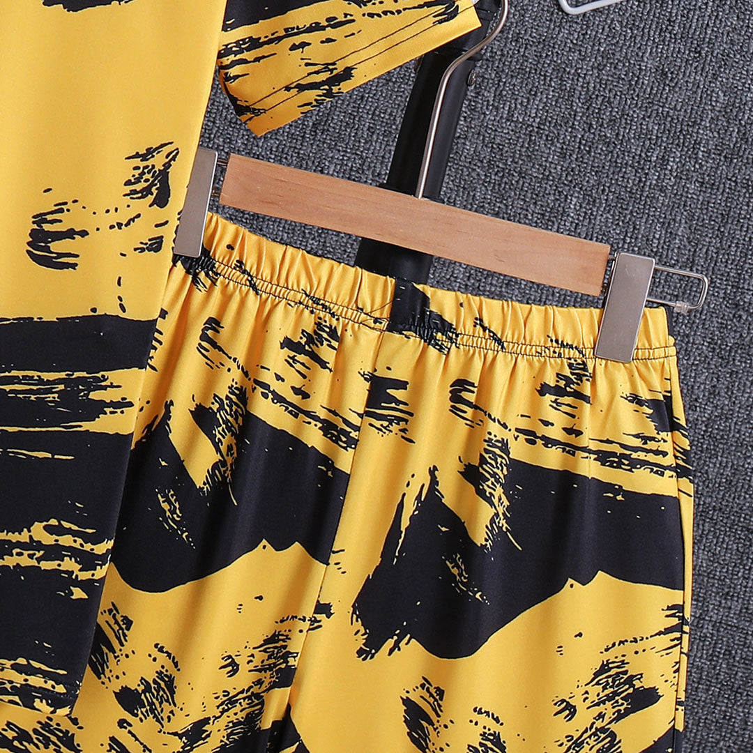 Boys Yellow Abstract Printed T-Shirt With Elasticated Shorts Set 2 pc. Sets