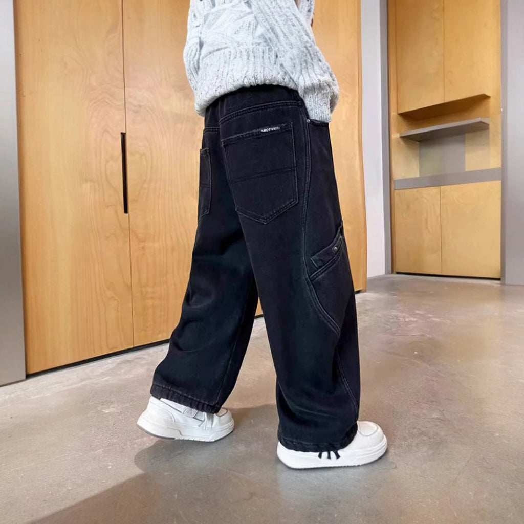 Boys Black Solid Relaxed Fit Denim Jeans Pants