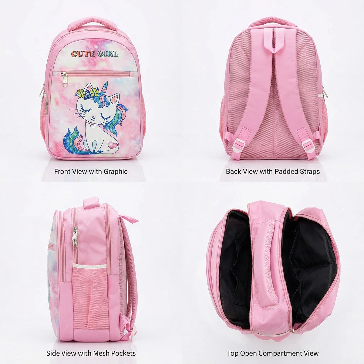 Girls Pink Unicorn Print School Backpack Trending Accessories