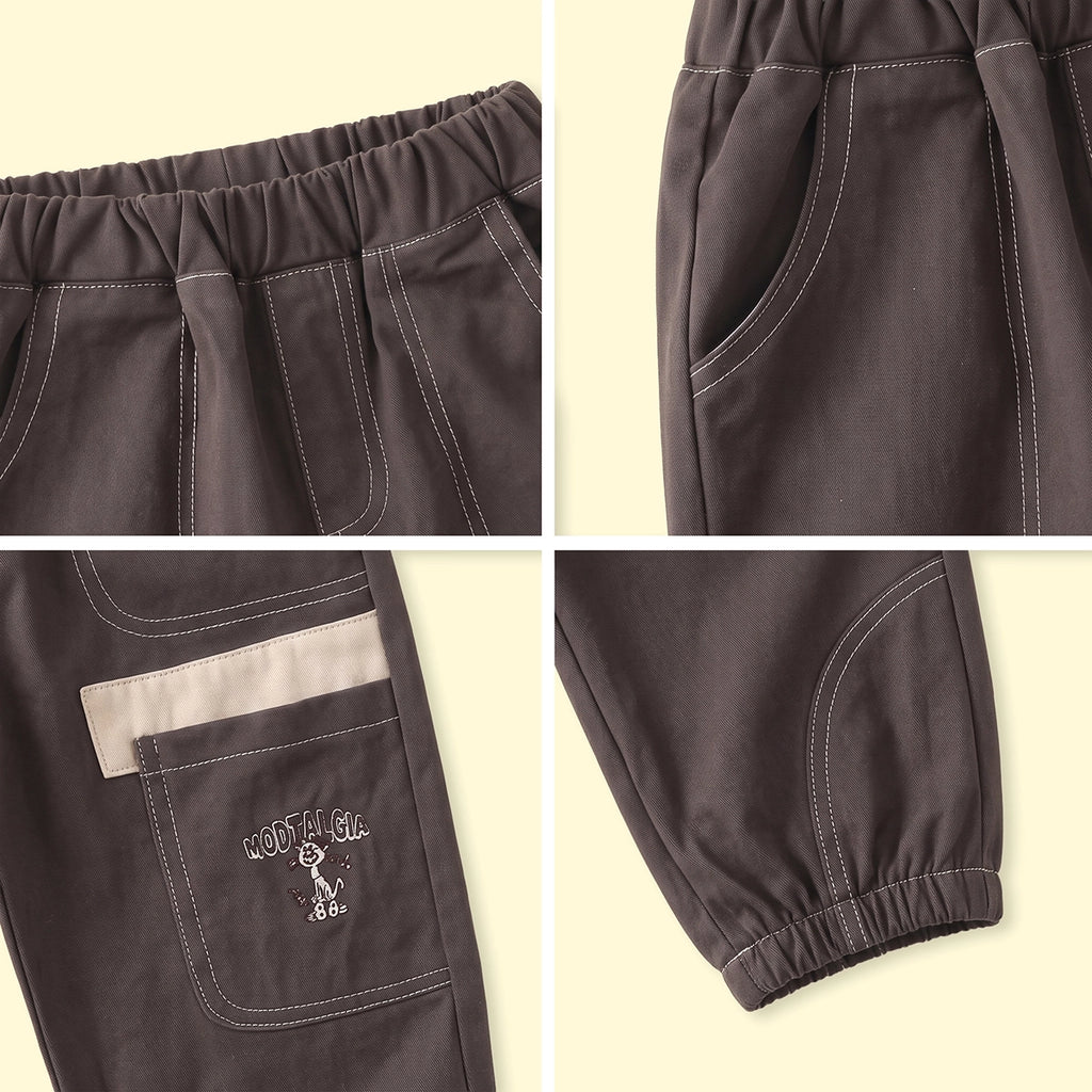 Boys Dark Brown Embroidered Jogger Pants