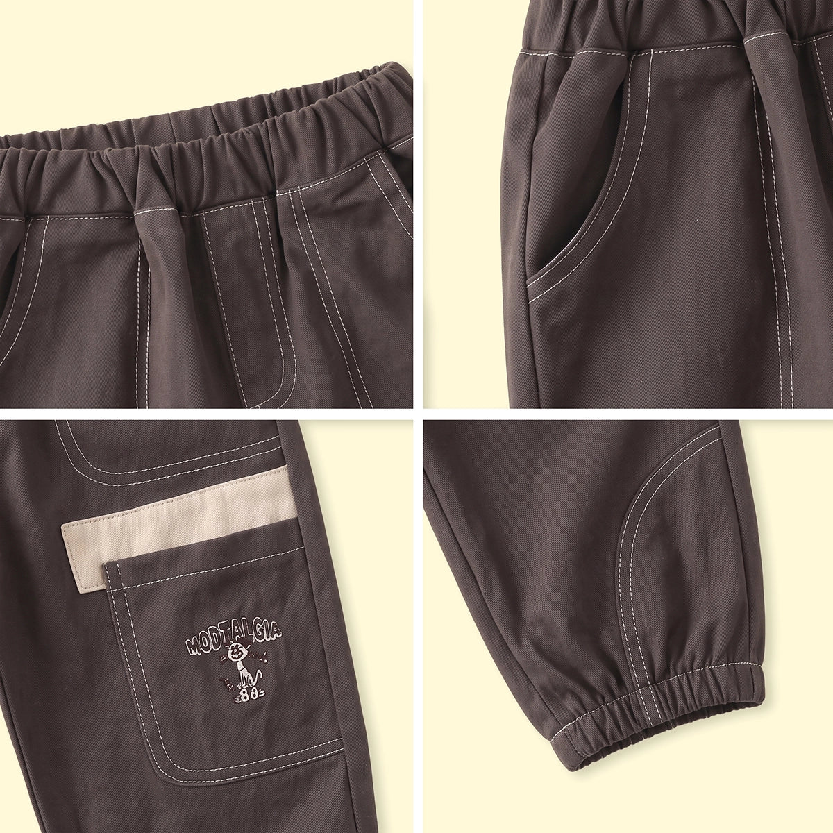 Boys Dark Brown Embroidered Jogger Pants
