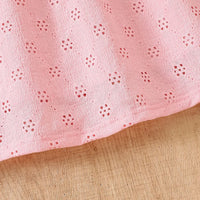 Girls Pink Schiffli Embroidered Fit & Flare Dress with Flutter Sleeves Casual Dresses