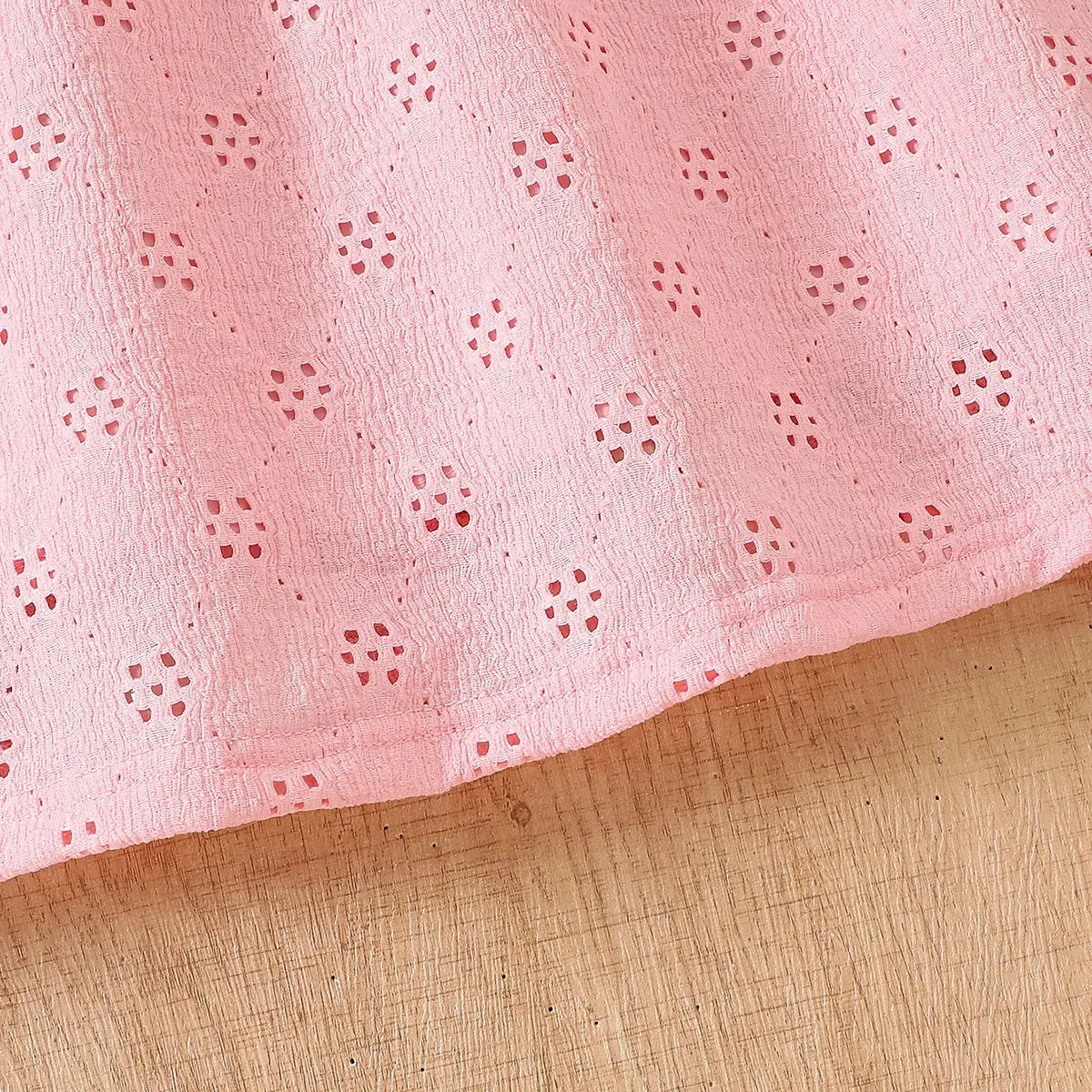 Girls Pink Schiffli Embroidered Fit & Flare Dress with Flutter Sleeves Casual Dresses