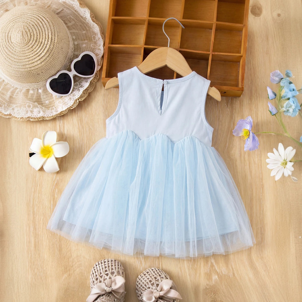 Girls Light Blue Sleeveless Heart Applique Tutu Dress Casual Dresses