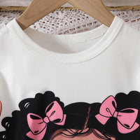 Girls White Graphics Top With Daisy Printed Denim Pants Set Sets