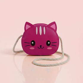 Girls Fuchsia Cat Motif Non Detachable Braided Sling Bag Sling Bags Fuchsia Onesize