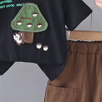Boys Black Mushroom Graphic T-Shirt With Shorts Sets Sets