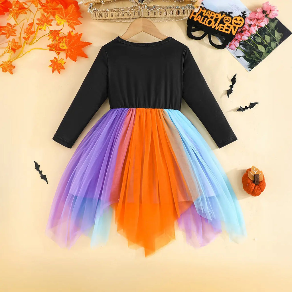 Girls Multicolor Skeleton Printed Halloween Fit & Flare Dress Casual Dresses