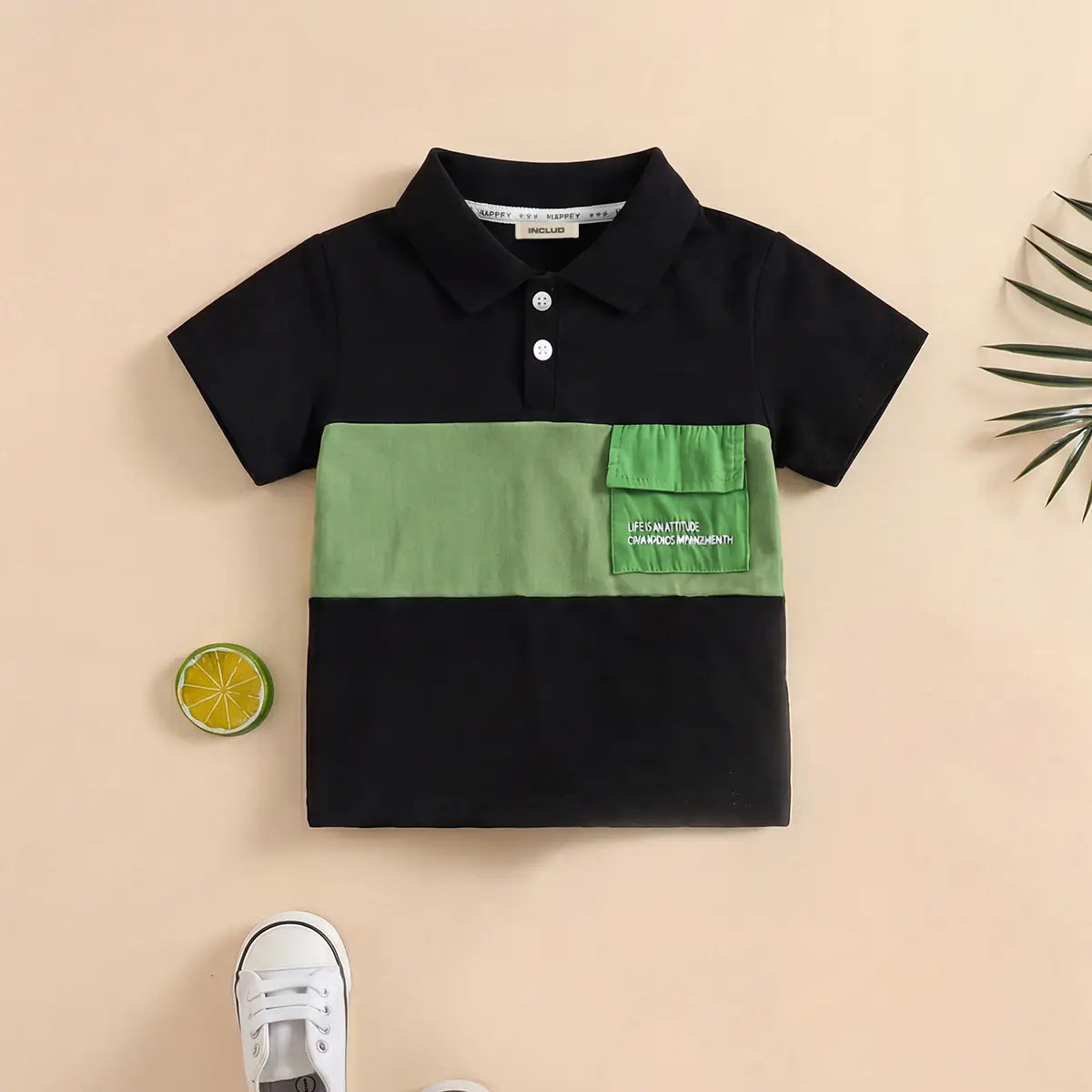 Boys Black Color-blocked Polo T-Shirt With Short Sleeves Tshirts Black 1-2 Y