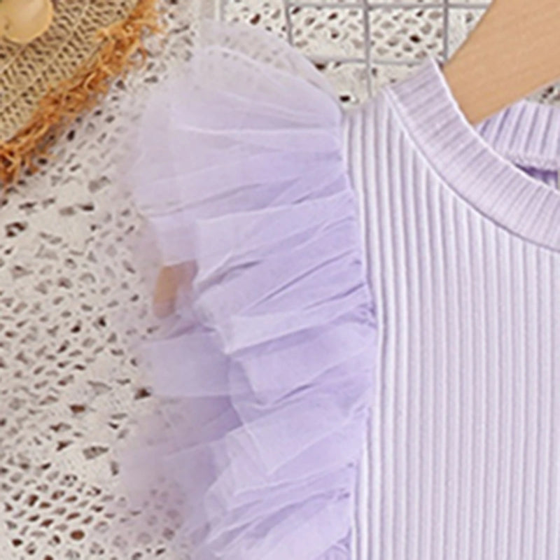 Girls Purple Ruffle Top With Tiered Tulle Skirts Set Sets