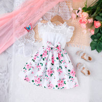 Girls White Floral Printed Fit & Flare Flutter Sleeve Dress Casual Dresses