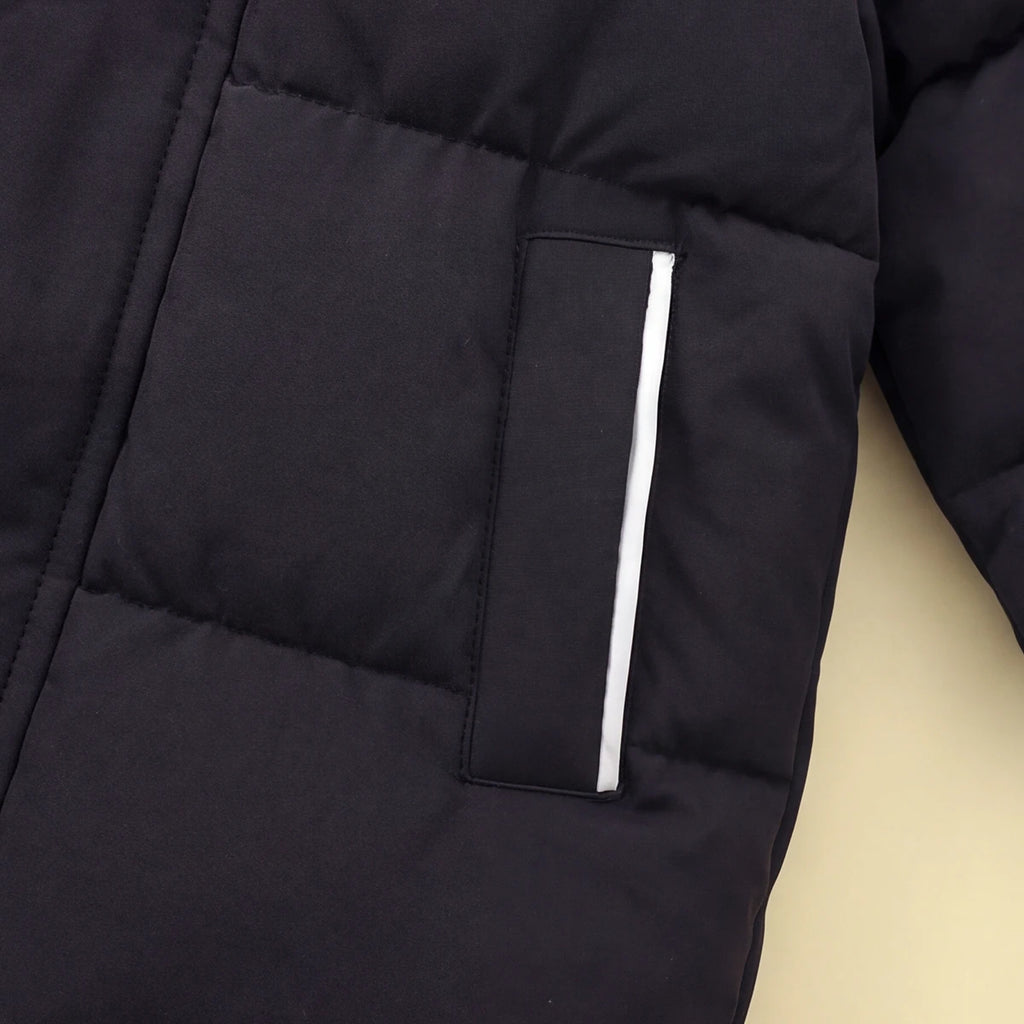 Boys Black Solid Puffer Hooded Down Jacket Coats & Jackets