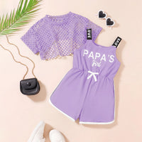 Girls Lavender Typographic Print Playsuit With Crop Top Playsuits Lavender 3-4 Y