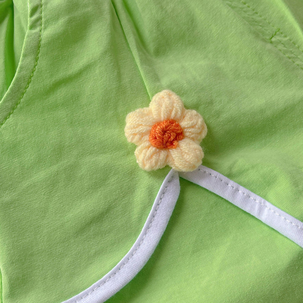 Girls Light Green Flower Applique Top With Shorts Co-ord Sets Sets