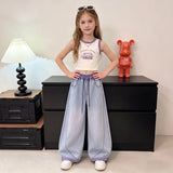 Girls Light Blue Relaxed Fit Denim Jeans with Drawstring