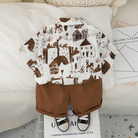 Boys Abstract Printed Short Sleeves Shirt With Brown Shorts Set 2 pc. Sets