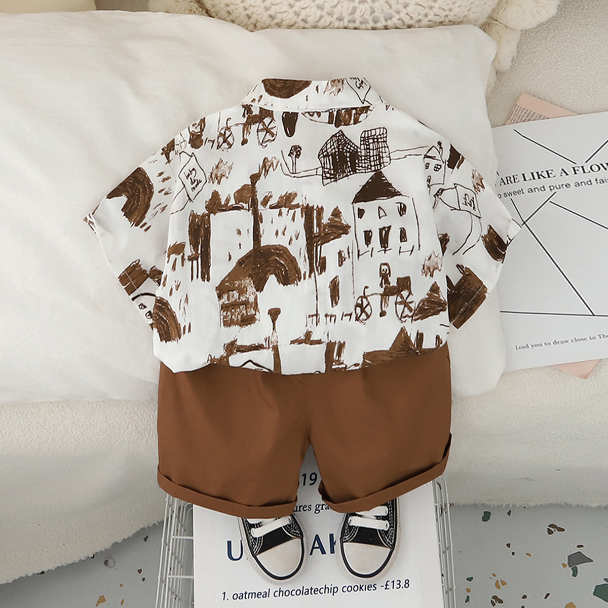 Boys Abstract Printed Short Sleeves Shirt With Brown Shorts Set 2 pc. Sets