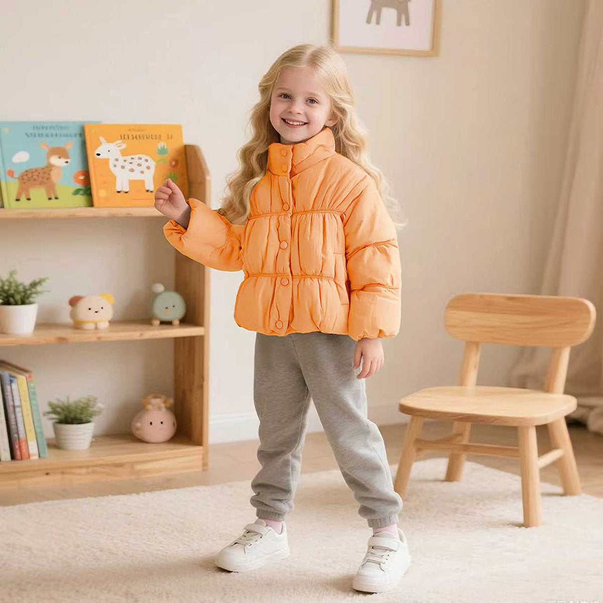 Girls Orange Solid Puffer Winter Jacket Coats & Jackets Orange 1-2 Y