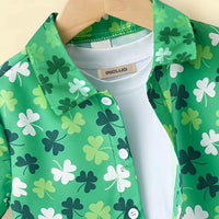 Boys Green Floral Printed Short Sleeves Shirt Shirts