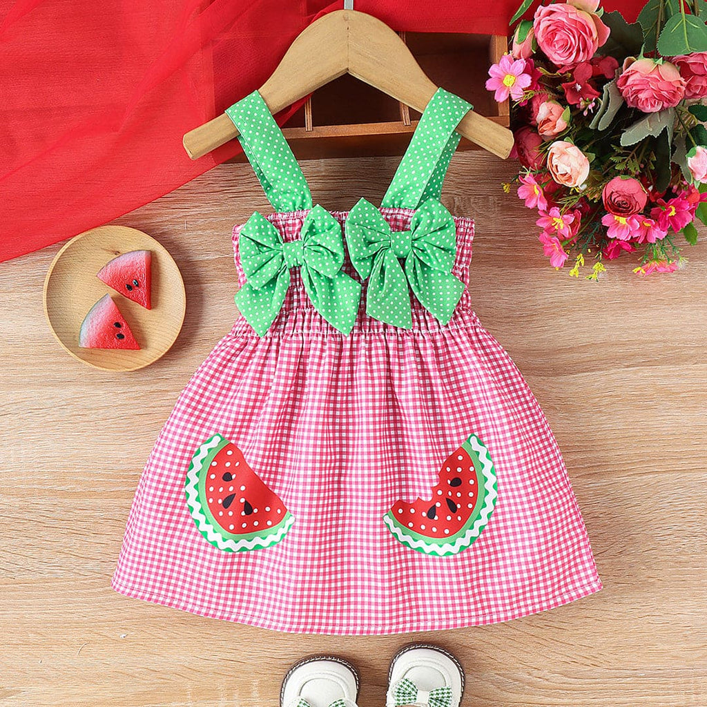 Girls Sleeveless Checked Dress With Bow