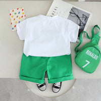 Boys Printed Short Sleeves T-Shirt With Green Shorts And Bag Pack Set 3 pc. Sets