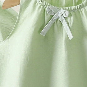 Girls Light Green Bow Applique Sleeveless Top With Elasticated Pants Sets 2 pc. Sets