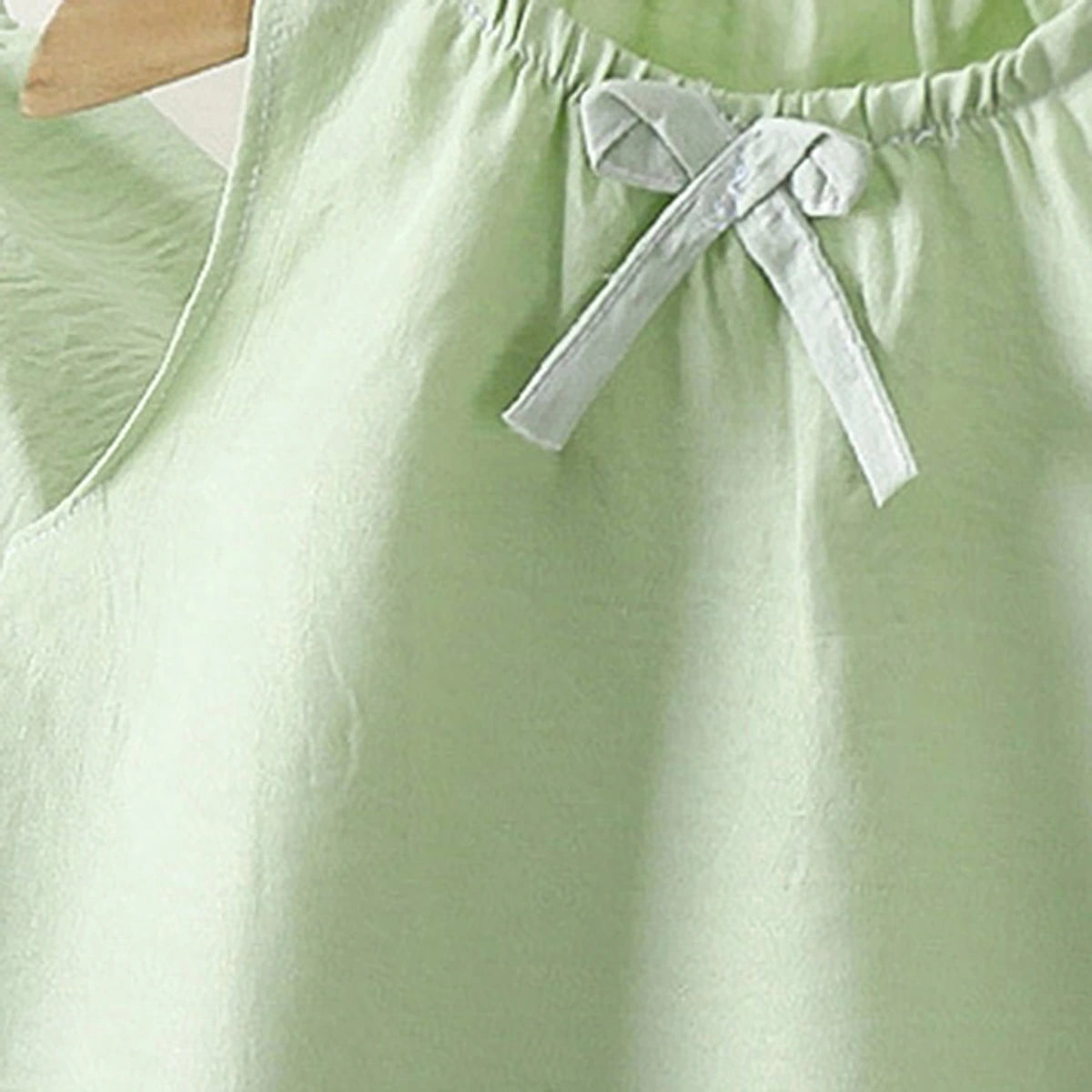 Girls Light Green Bow Applique Sleeveless Top With Elasticated Pants Sets 2 pc. Sets