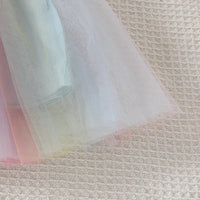 Girls Light Blue Tulle Overlay Fit And Flare Dress With Puff Sleeves Casual Dresses
