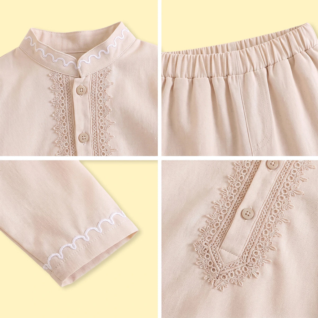 Boys Beige Ethnic wear Long Sleeve Kurta With Pyjama Sets Ethnicwear Boys