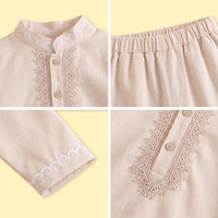 Boys Beige Ethnic wear Long Sleeve Kurta With Pyjama Sets Ethnicwear Boys