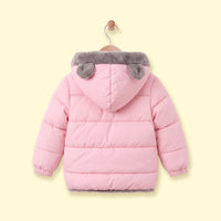 Boys Pink Bear Ear On Hood Zip-up Puffer Jacket Coats & Jackets