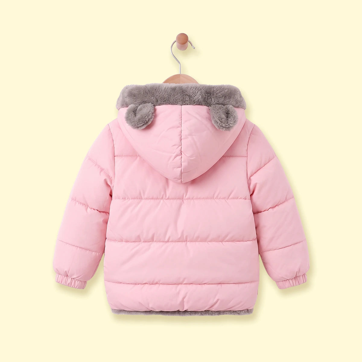 Boys Pink Bear Ear On Hood Zip-up Puffer Jacket Coats & Jackets