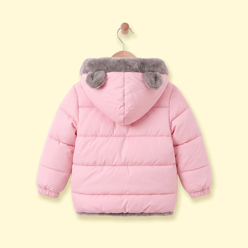 Boys Pink Bear Ear On Hood Zip-up Puffer Jacket Coats & Jackets