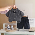 Boys Black Checked Short Sleeve Shirt with Shorts Sets 2 pc. Sets Black 1-2 Y