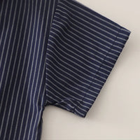 Boys Dark Blue Striped Button-Down Shirt With Shorts Sets Sets