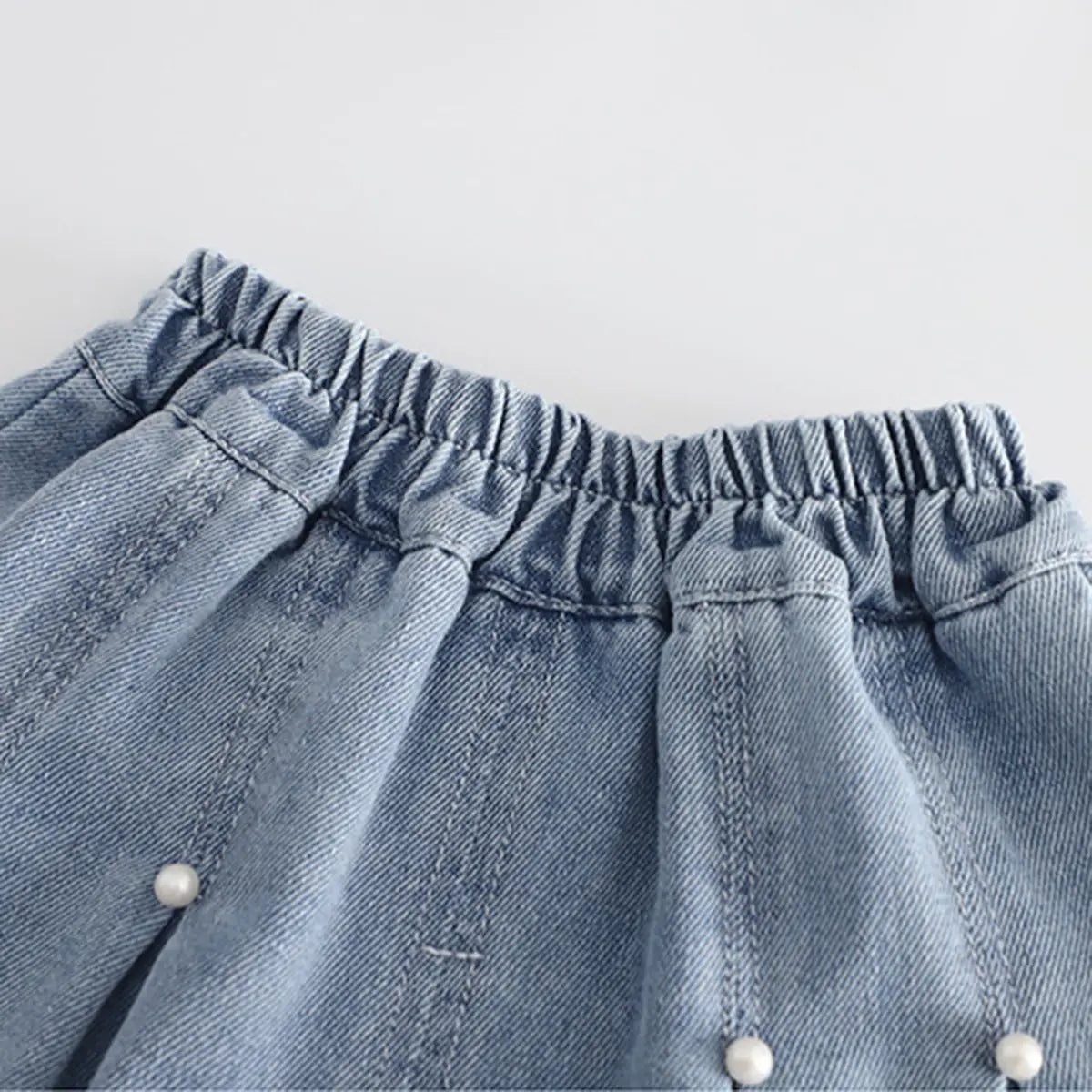 Girls Peach Bow Applique Flutter Sleeve Top With Denim Shorts Sets 2 pc. Sets