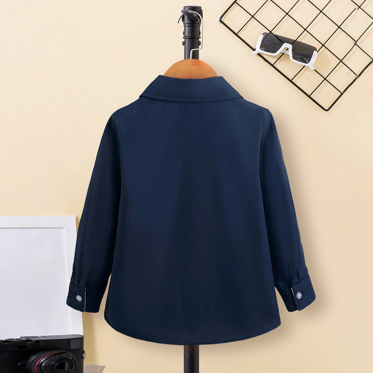 Boys Navy Blue Long Sleeves Contrast Inner Cuffs Shirt Shirts