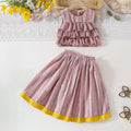 Girls Dusty Rose Self Stripes Ruffle Top With Skirts Set Sets Pink 3-4 Y