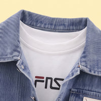 Boys Light Blue Denim Shacket & Cargo Pants With T-Shirt Sets Sets