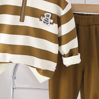 Boys Brown Stripes Hal Zipper Sweatshirt With Jogger Sets Sets
